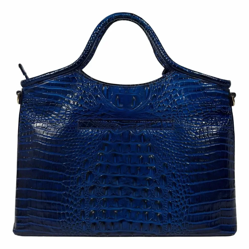 Brahmin Elaine Melbourne Leather Satchel Bag Sapphire Blue